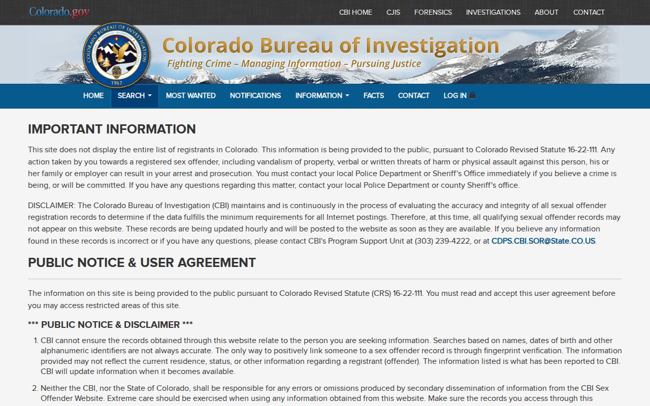 Alamosa County arrest records and court charges CBI registry source
