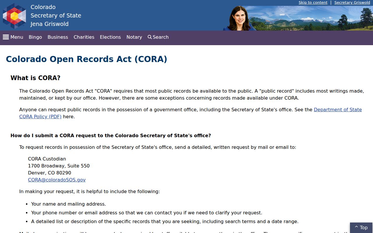 Alamosa County court records Colorado Secretary of State CORA access information