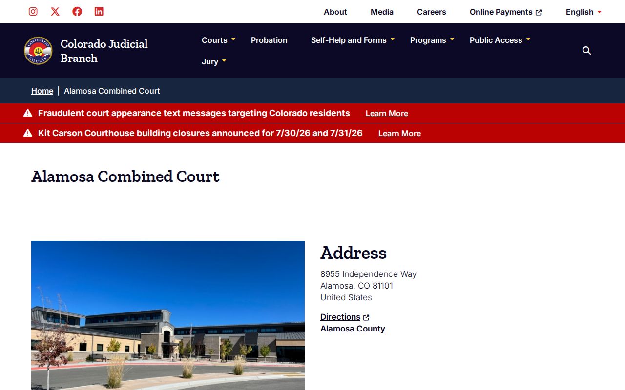 Alamosa County court records Alamosa Combined Court location