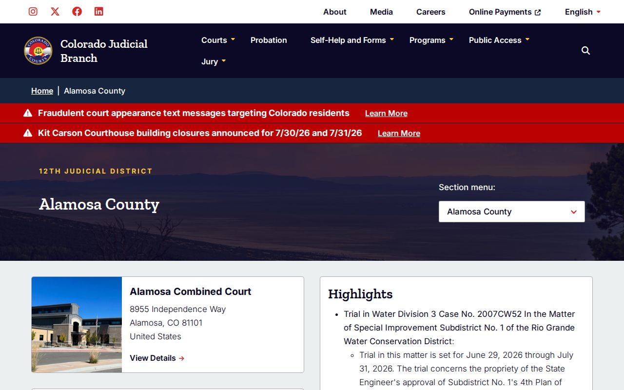 Alamosa County court records Colorado Judicial Branch page