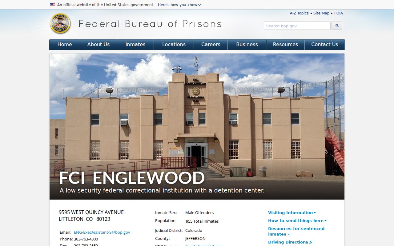 Alamosa County inmate search BOP FCI Englewood source