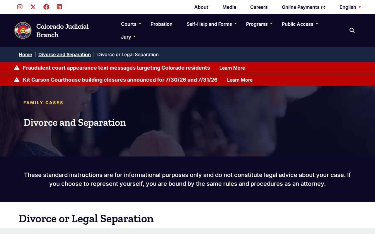 Alamosa County divorce records Colorado Judicial Branch filing guidance