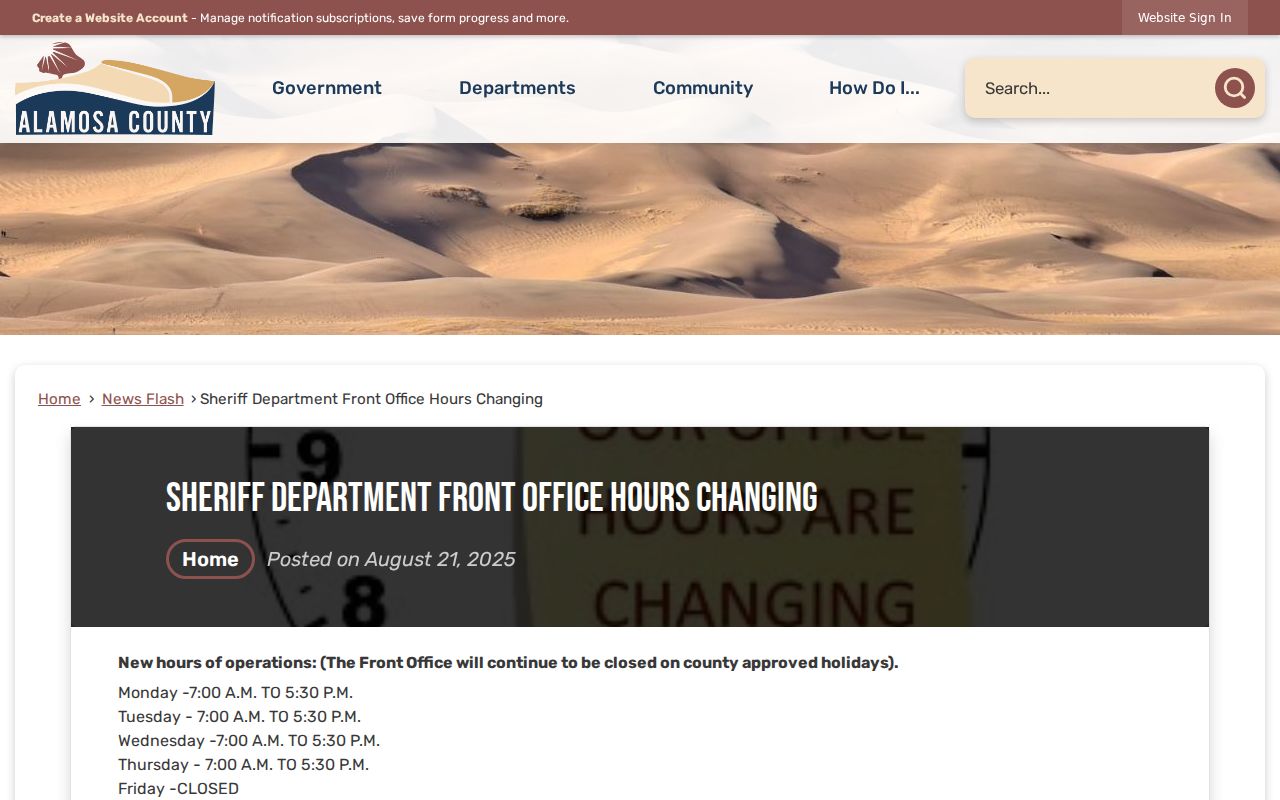 Alamosa County warrant search sheriff front office hours notice source